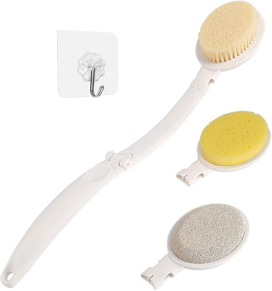LFJ 19" Long Handle Shower Sponge Brush Set, 3 in 1 Body Brush, Bath Sponge and by LFJ
