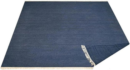 Rugsotic Carpets Hand Woven Flat Weave Kilim Wool ECO-Friendly Area Rugs - 6'x6', Square Shape, Blue Color, Solid Plain Design, Low Pile Handmade Area Rugs for Living Room, Bed Room (D00111)