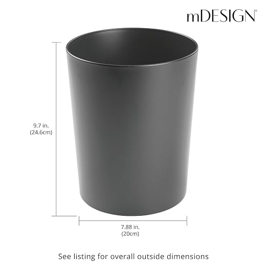 mDesign Round Metal Small 1.7 Gallon Recycle Trash Can Wastebasket, Garbage - Image 4