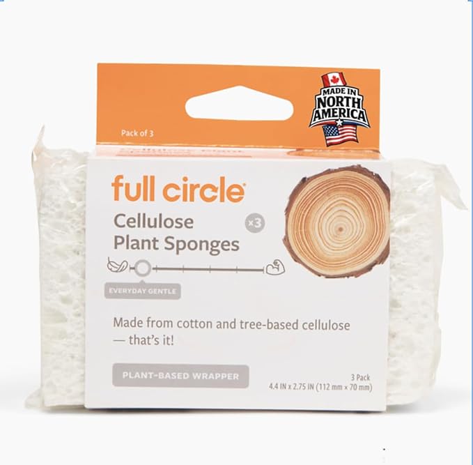 Full Circle Plain Jane, 100% Plant-Based Cellulose Sponges – Pack of 3 – by FULLCIRCLE