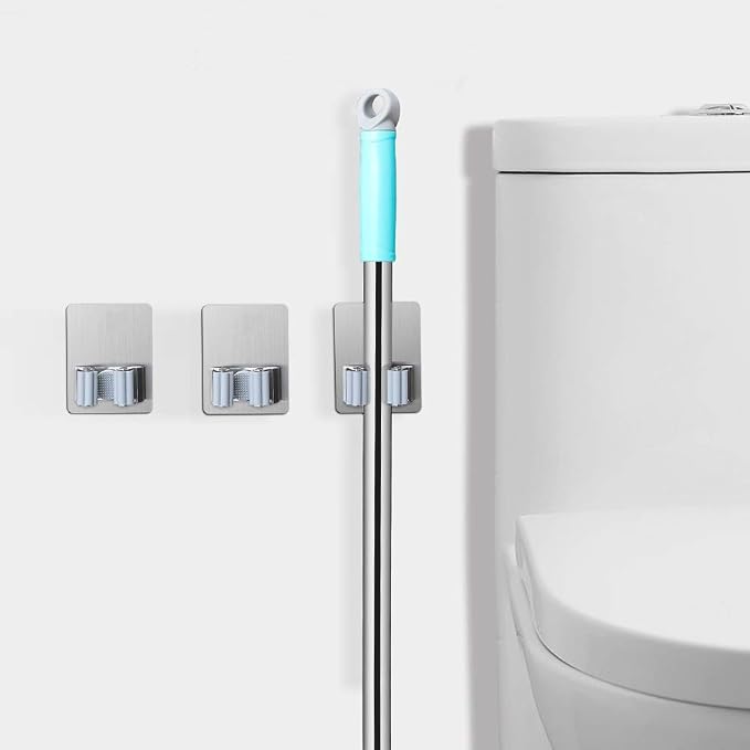 Stainless Steel Self Adhesive Broom Holder Wall Mount - Image 8