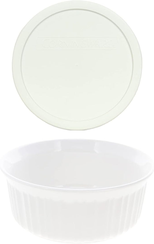 CorningWare FS5 1.5qt Round French White Casserole Dish & F-5-PC 1.5qt French by CorningWare