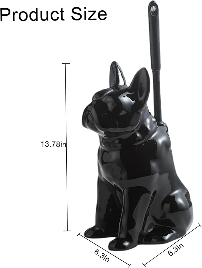 Comeon Ceramic Dog White/Black Toilet Brush and Holder Set, Plastic Handled - Image 5