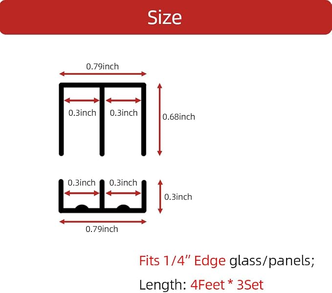 Sliding Door Track, Fit 1/4" Thick Panels, U Channel Rubber - Image 2