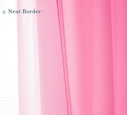 PI Sheer Curtains 63 inches Length with Grommet,Airy Voile Sheer Window Curtain for Girls Room/Fashion Shop 2 Panels (W52 X L63, Bright Pink)