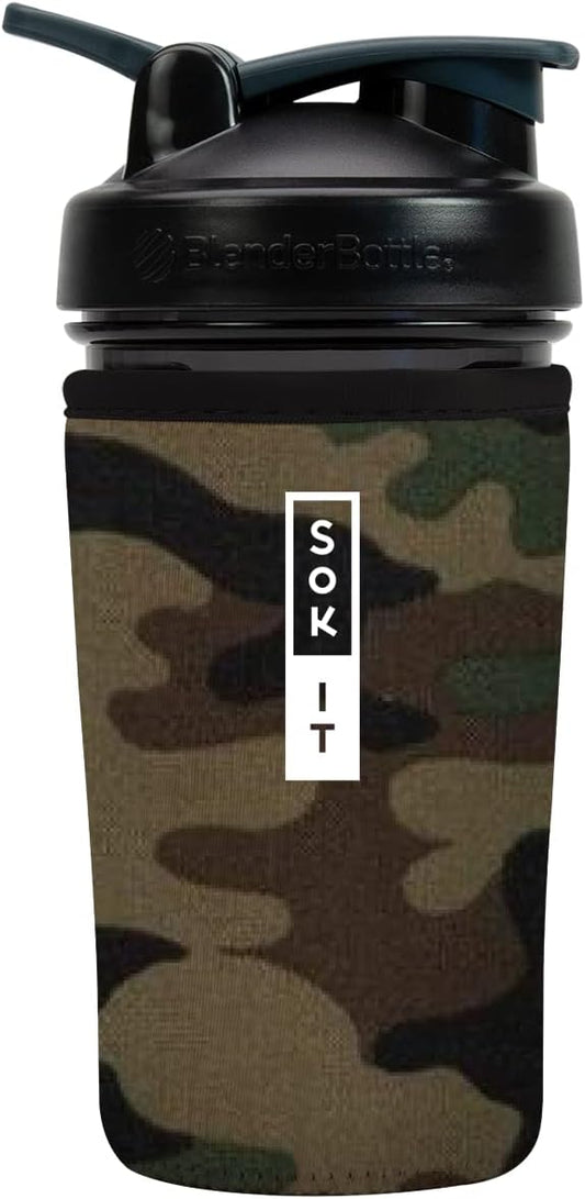 Sok It BotlSok Protein Blender Shaker Bottle Sleeve Insulated Neoprene Cover (Green Camo, Fits 24oz Blender)