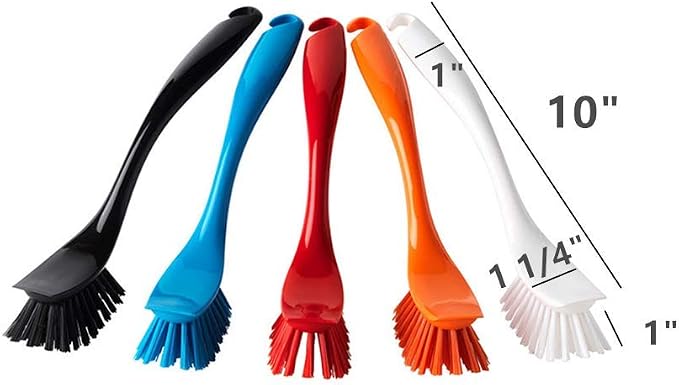 Dishwashing Brush with Hangable Long Handle, Built-in Scraper, Scrub Brush - Image 2