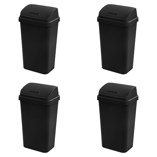 Sterilite 4-Pack Swing Top Wastebasket, Sleek Square Profile Trash Can by Sterilite