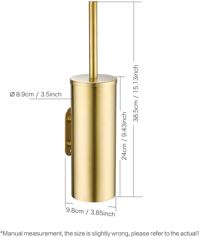 Gold Brushed Stainless Steel Toilet Brush and Cover, No-Punch Hook Base Dual - Image 3