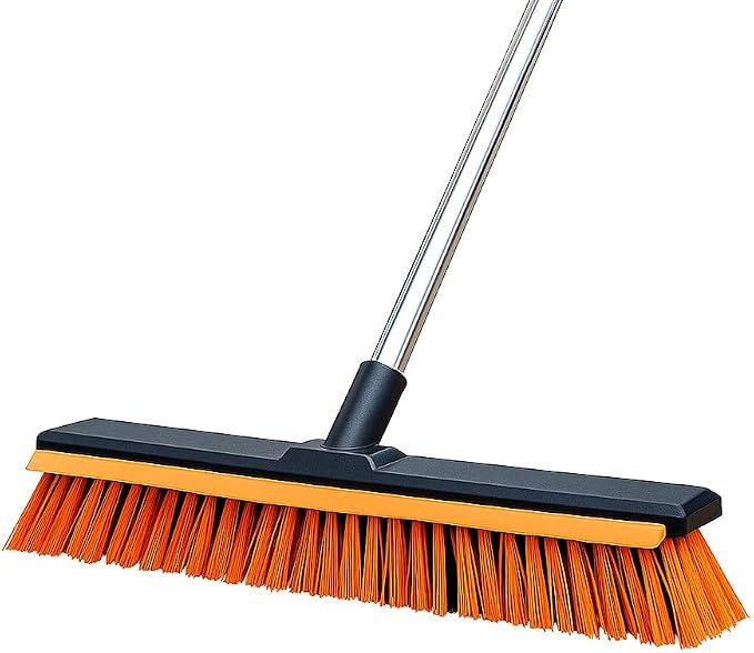 19" Outdoor Broom with 58" Long Handle & Rubber Squeegee, Push Broom by Unknown
