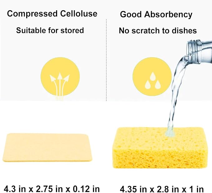 METUUTER 12-Count Cleaning Scrub Sponge- Compressed Cellulose Sponges - Image 2