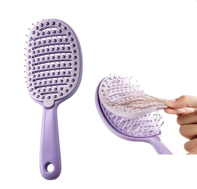 Self Cleaning Hair Brush, Easy Clean Detangling Brush, Curved Vented Detangler by Xinqirity