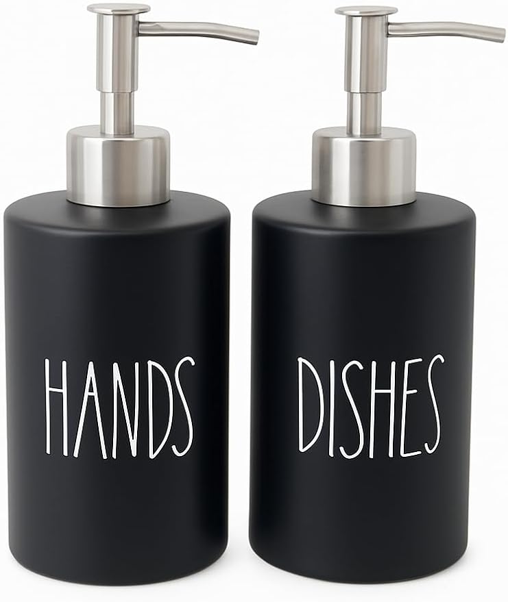 Modern Farmhouse Ceramic Dishes and Hands Soap Dispenser Set by Cam+n+Honey