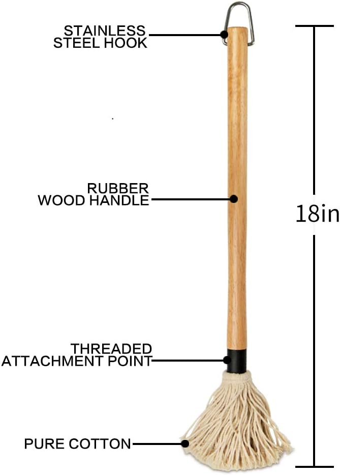 YFWOOD BBQ Mop Brushes for Sauce, 18 Inch Grill Basting Mop Wooden Long Handle - Image 3