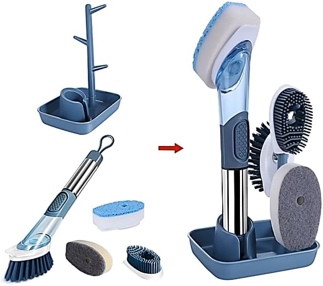 Soap-Dispensing Dish Washing Brush Set – Includes 4 Replaceable Heads & Stylish - Image 3