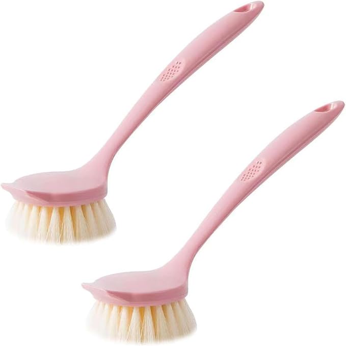 2 Pack Kitchen Dish Brush with Handle – Long Handle Scrubber with Tough Bristles by WQKING