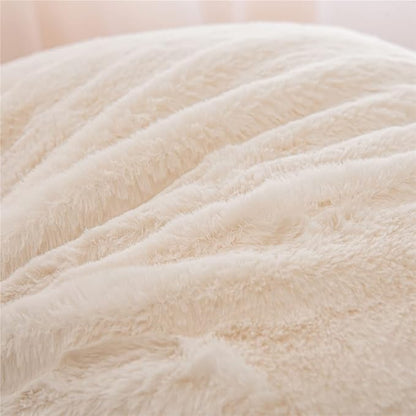 Holawakaka Standard Faux Fur Bed Rest Pillow with Arms, Rabbit Fur Reading Pillows Perfect for Adults, Teens, Kids, Arm, Back, Pregnancy Lumbar & Head Neck Coccyx Lower Back Support Cushion (Ivory)