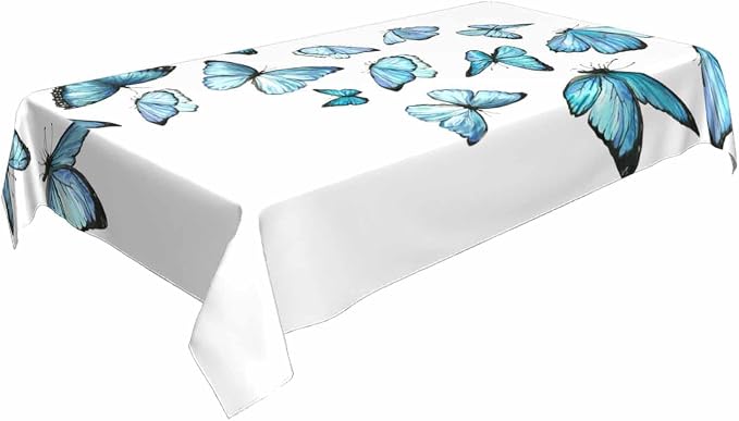 Blue Butterflies Tablecloths for Rectangle Tables Watercolor Art Moth Wings - Image 2