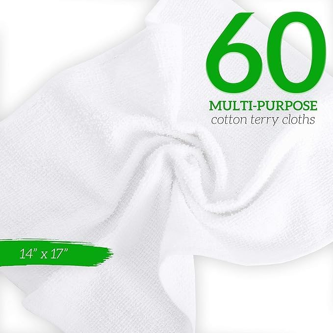 GREEN LIFESTYLE 60-Pack Cotton Wash Cloths – 14"x17" Absorbent Cleaning Rags - Image 6