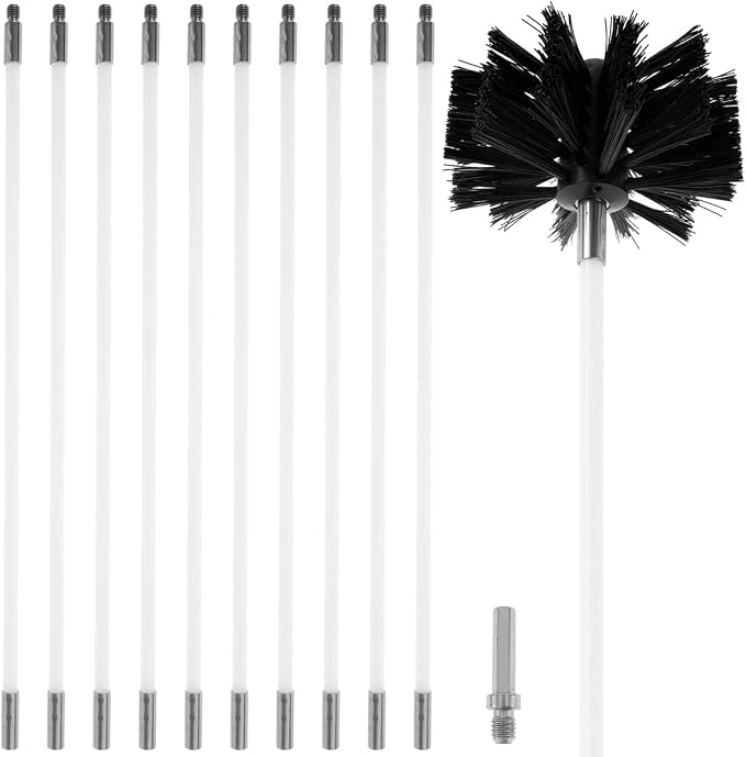 15FT Chimney Sweep Cleaning Kit, 3.9" Nylon Brush Heads and 11 Rods Detachable by Abizarch