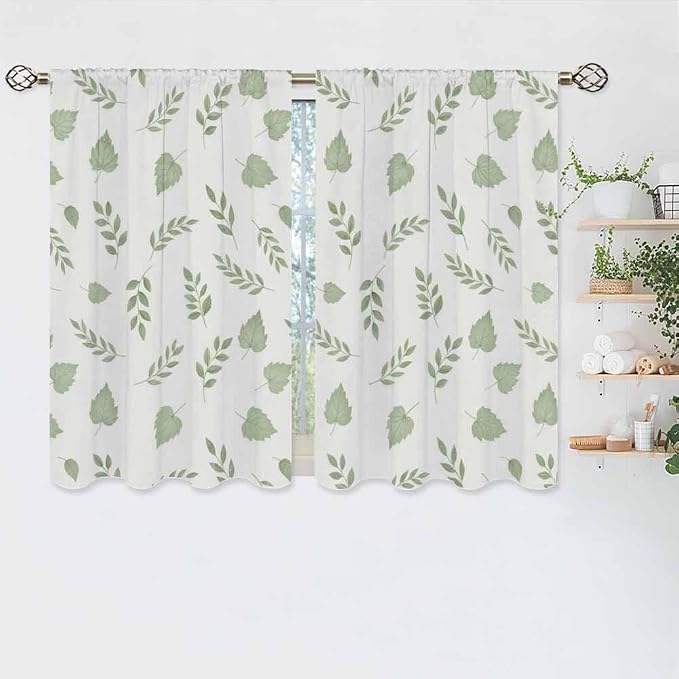 Green Botanical Kitchen Curtains Watercolor Green Leaves and Branches Nature - Image 6