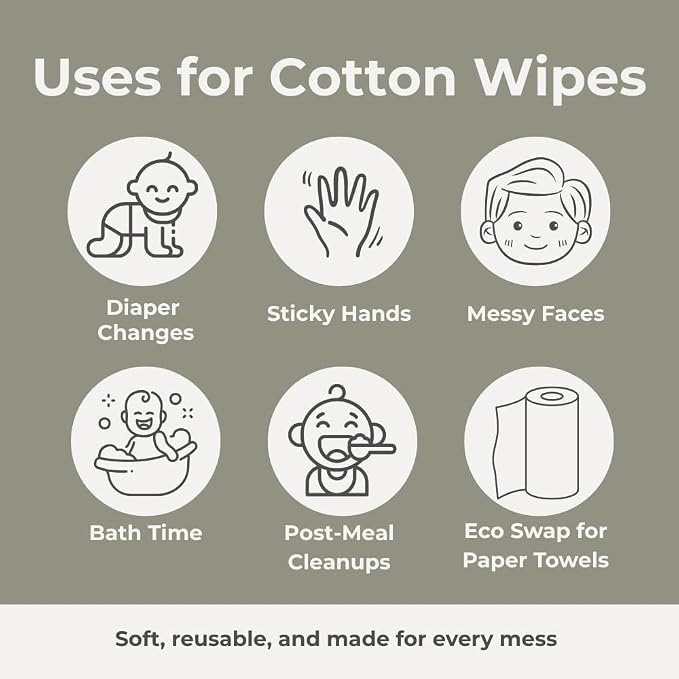 Nora's Nursery Reusable Baby Wipes, 100% Cotton Washcloths, Soft and Absorbent - Image 4