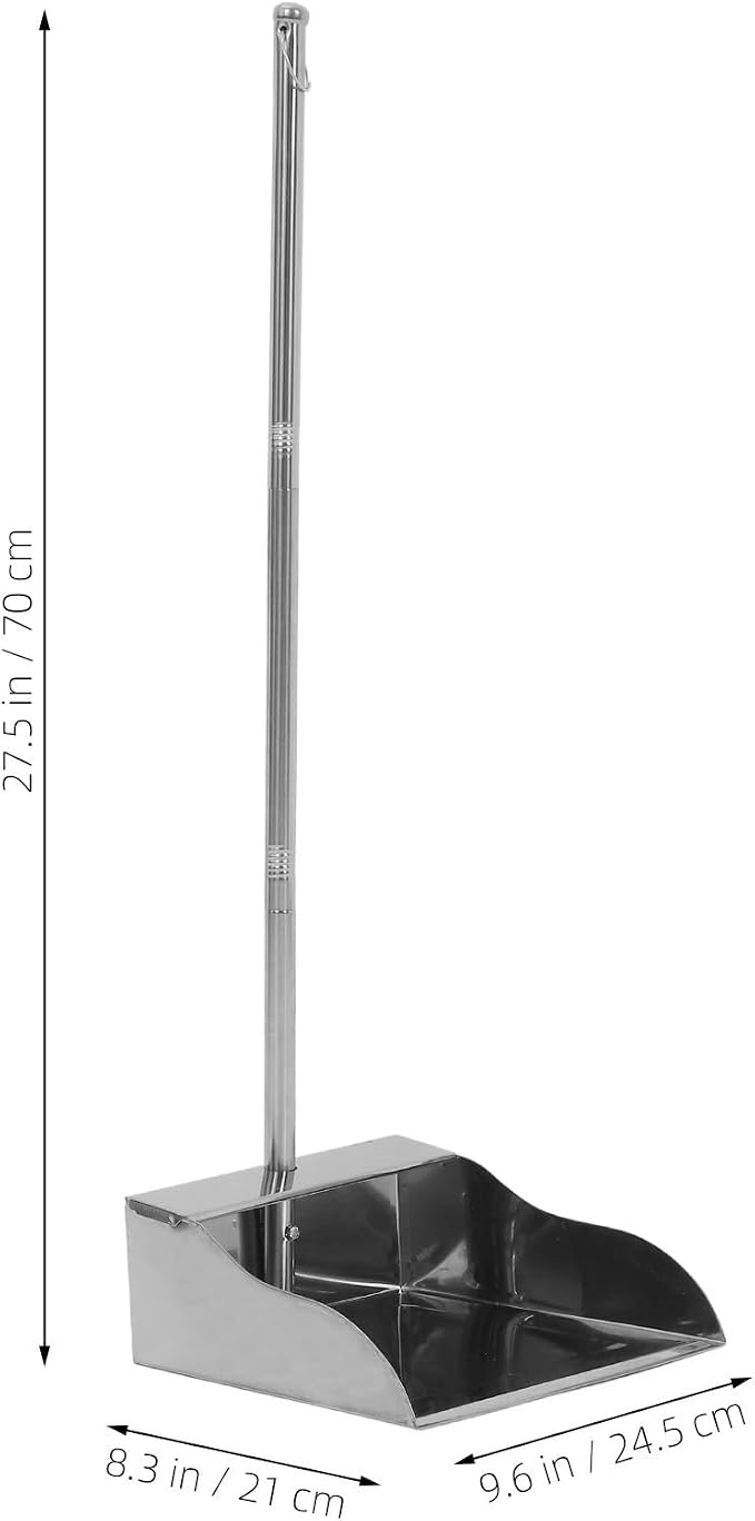 Stainless Steel Dustpan with Long Handle Upright Garbage Shovel Heavy Duty - Image 2