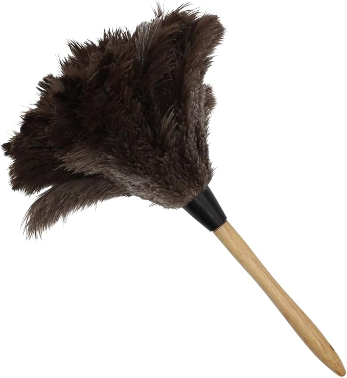 Feather Duster with Ostrich Feathers Wooden Handle 14" – Natural Reusable Duster by SchumanFeathers