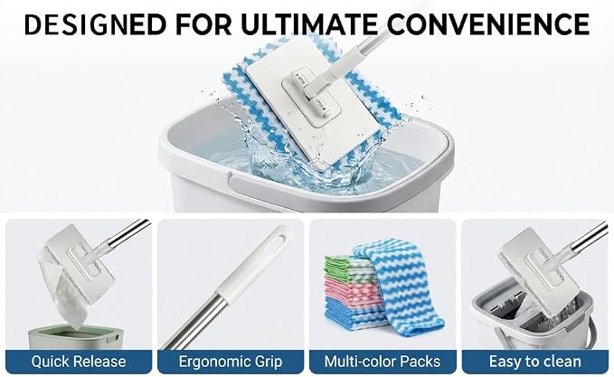 Snap Grip Mini Mop, Zero Touch MiniMop, Disposable Clip Mopstick Reusable Cloths - Image 5
