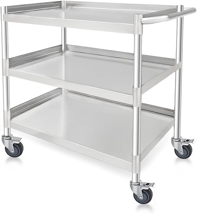 3-Shelf Stainless Steel Rolling Utility Cart by Unknown