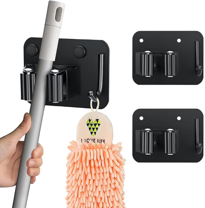 2-Pack Broom Holder with Heavy Duty Hooks, Upgraded Stainless Steel Mop Hanger. by JAMEND+CLXP