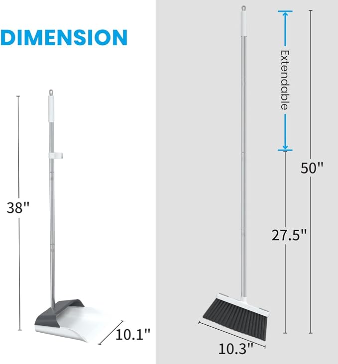 Stand Up Dustpan and Broom Set 50” Long Handle Broom - Image 3