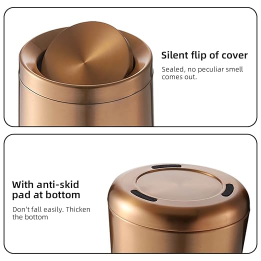 10 L/2.6Gallen, Swing Lid Gold Brass Trash Can, Brushed Nickel Garbage Can - Image 3