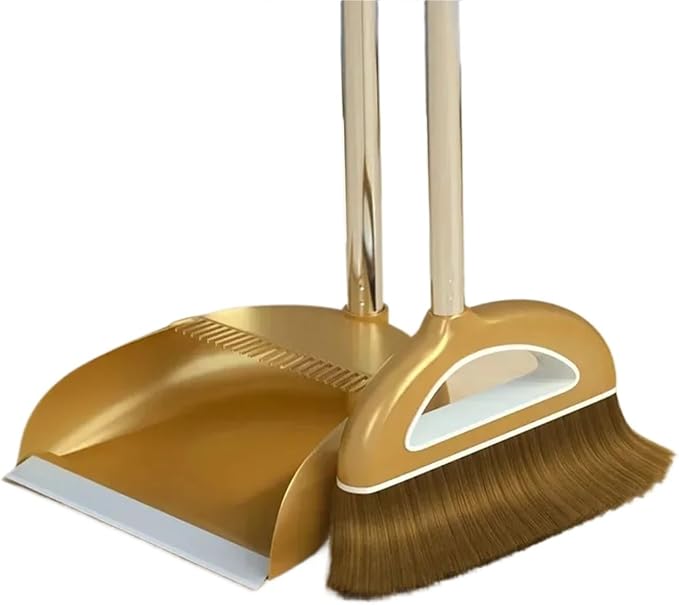 Gold Broom Dustpan Set Folding Dustpan Long Handle Rubber Wiper Space-Saving by Unknown