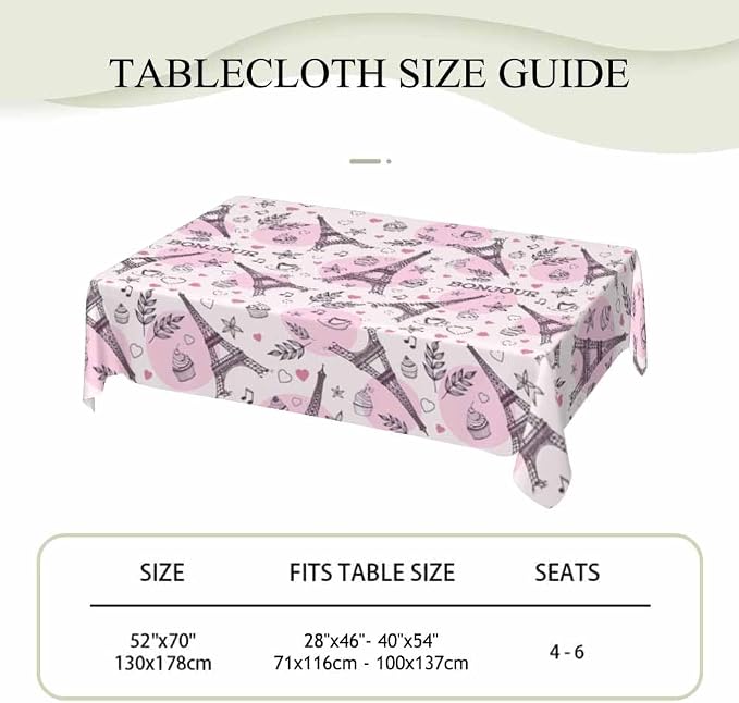 Paris Eiffel Tower Table Cover 52x70 Love Heart Coffee Cake Pink Table Cloth - Image 4