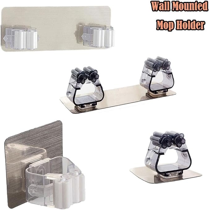 SEIWEI 3 Pcs Wall Mounted Mop Holder Self-Adhesive Broom and Mop Grippers - Image 3