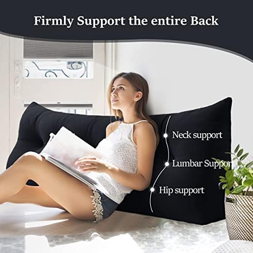 Bed Wedge Headboard Pillow - College Dorm Reading Pillow Back Support While Sitting in Bed - Ergonomic Lumbar Pillow Body Positioning Bed Pillow - Velvet Black 54IN