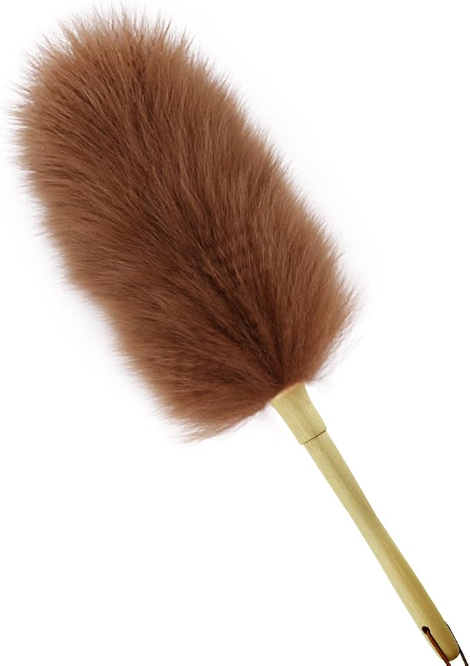 Lambswool Duster 16'' Length Solid Wooden Handle Leather Hang Strap by iHUFeather