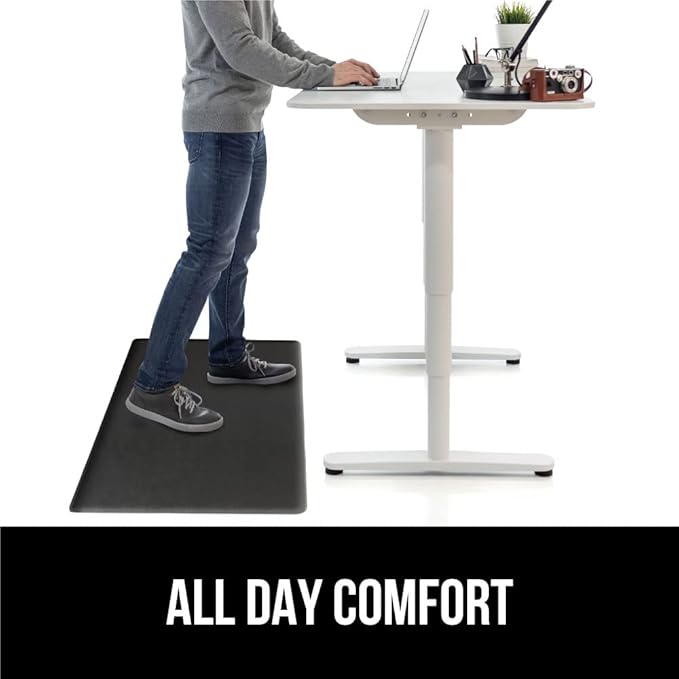 GORILLA GRIP 2 Pack Comfortable Cushioned Kitchen Mats for Floor, 17x29 + 17x59, Waterproof and Stain Resistant, 1/2 Inch Thick Soft Ergonomic Standing Desk Anti Fatigue Mat, Foam Supports Feet, Black