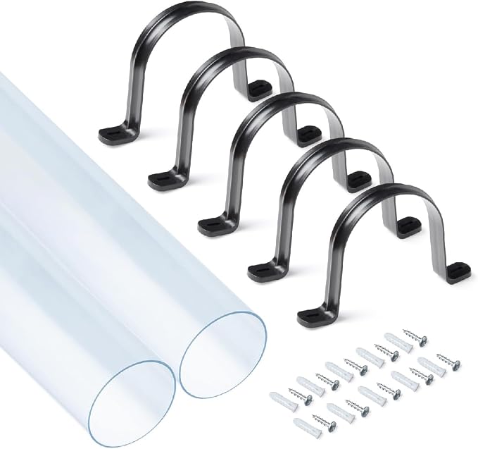 POWERTEC Clear PVC Pipe 4" x 36" Long, 2PK Plastic Tubing and 5PK Pipe Straps by POWERTEC