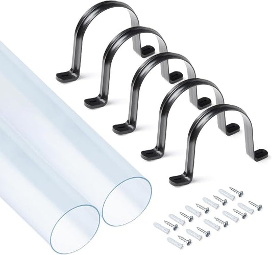 POWERTEC Clear PVC Pipe 4" x 36" Long, 2PK Plastic Tubing and 5PK Pipe Straps by POWERTEC