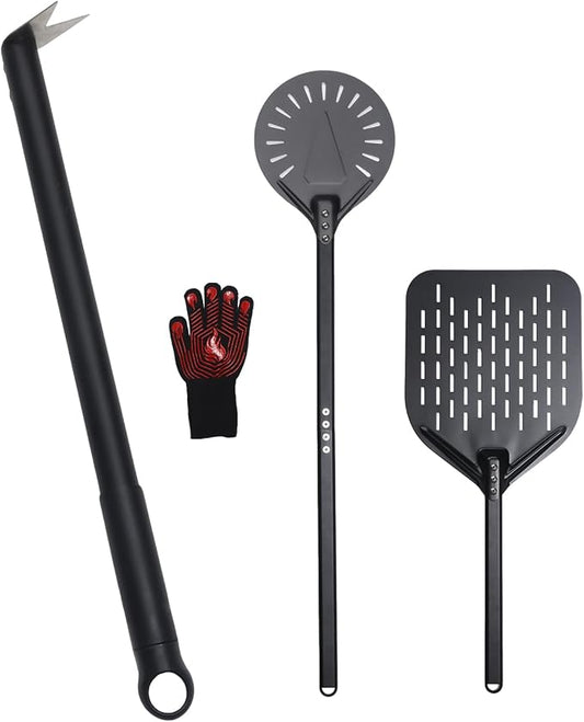 4PCS Perforated Pizza Peel 9&12 Inch, Heat-Resistant Oven Mitts, Bubble Spinner by PROKITCHEN