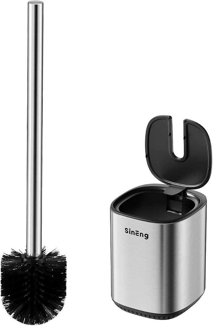 Toilet Brush Holder Set Toilet Bowl Brush Stainless Steel Automatic Open lid by Unknown