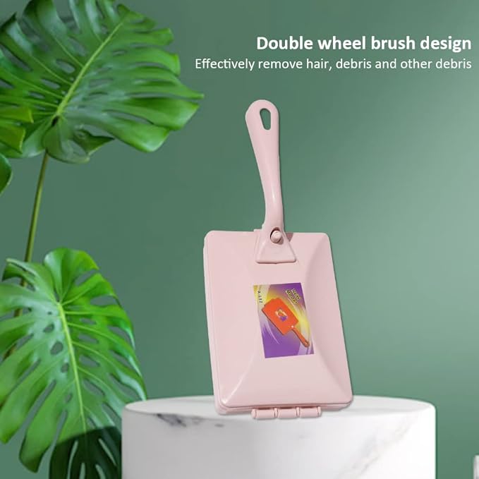 Carpet Debris Brush Double-Roller Sofa Sweeper Handheld Dusting Cleaner Pink - Image 9