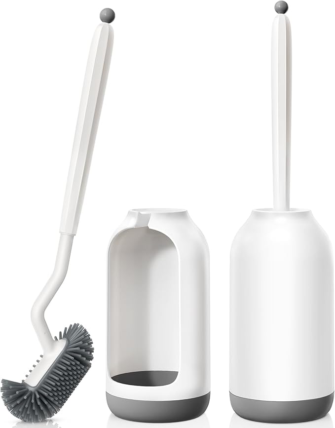 HAMITOR Toilet Bowl Brush Holder Set: 2Pack Deep Cleaning Silicone Toilet by HAMITOR