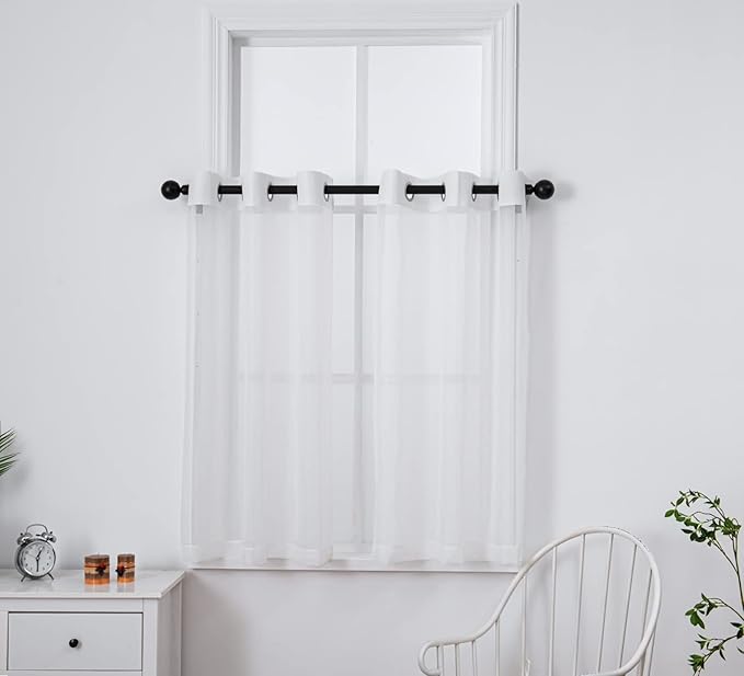 PI White Sheer Curtains 45 Inches Length with Eyelets,Voile Light Filtering Small Window Curtains for Kitchen/Bathroom/Farmhouse/Basement 2 Panels (W42 X L45,Optical White)