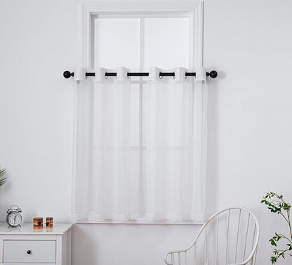 PI White Sheer Curtains 45 Inches Length with Eyelets,Voile Light Filtering Small Window Curtains for Kitchen/Bathroom/Farmhouse/Basement 2 Panels (W42 X L45,Optical White)