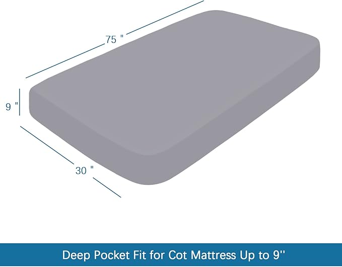 SPRINGSPIRIT Cot Sheets 30" x 75" x 9", 4 Piece Cot Sheet Set, Cot Size Fitted Sheets with Narrow Twin/Camp Bunk/Rvs Bunk/Guest Beds/Trifold Mattress, Grey