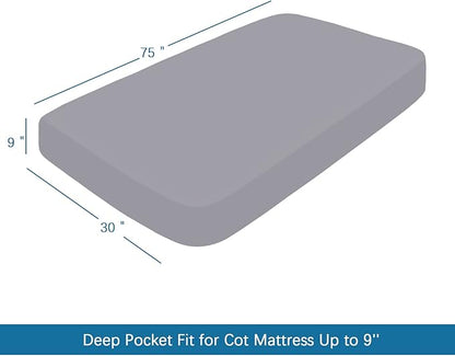 SPRINGSPIRIT Cot Sheets 30" x 75" x 9", 4 Piece Cot Sheet Set, Cot Size Fitted Sheets with Narrow Twin/Camp Bunk/Rvs Bunk/Guest Beds/Trifold Mattress, Grey