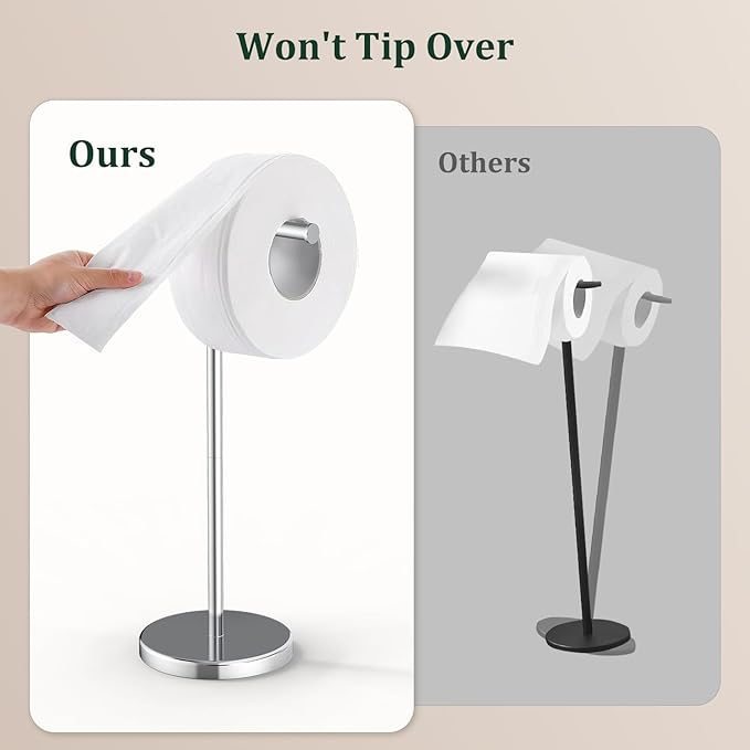 Chrome Toilet Paper Holder Stand, Freestanding Tissue Roll Holder - Image 6